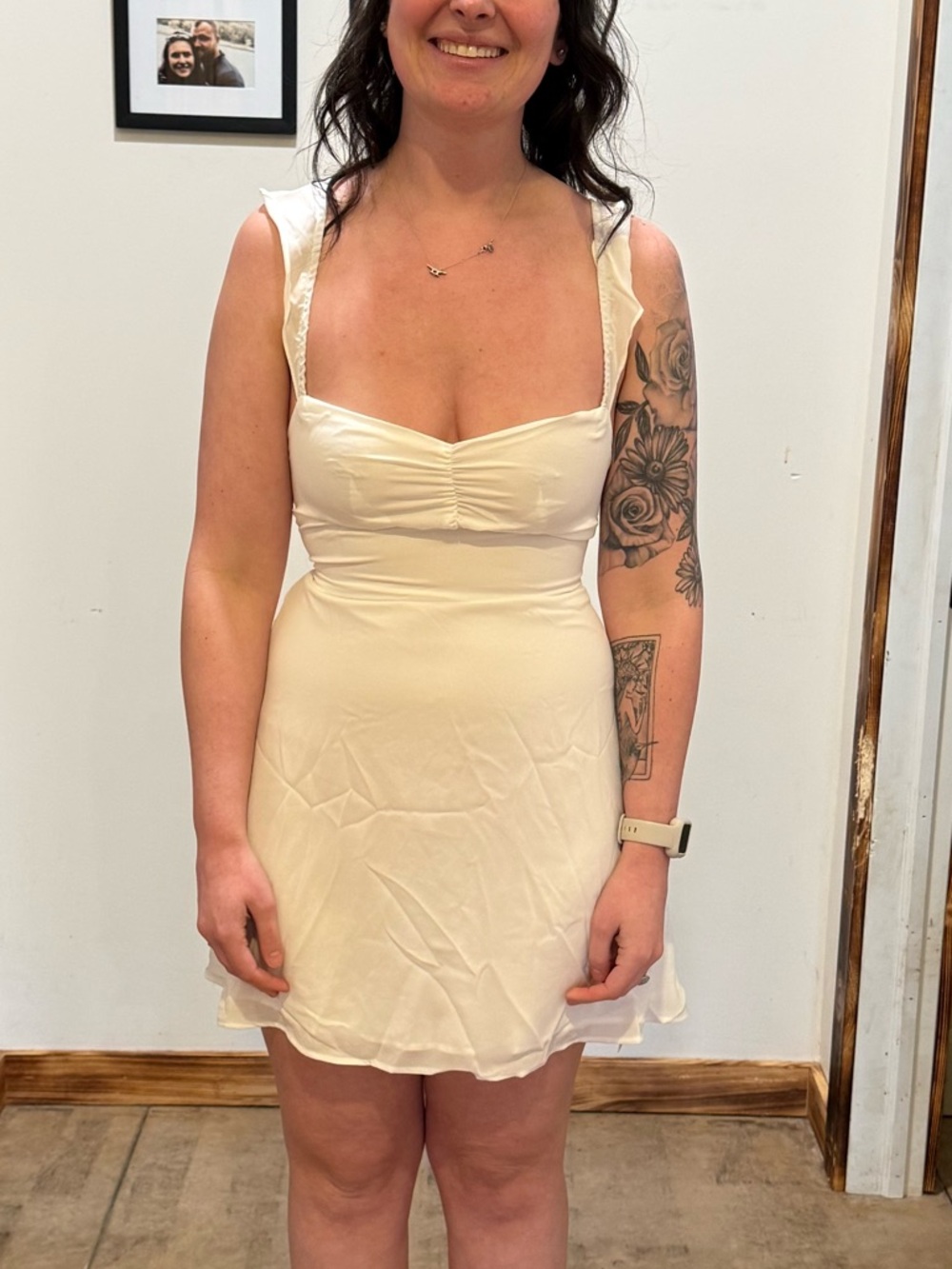 Women's Cream Lace-Up Back Mini Dress